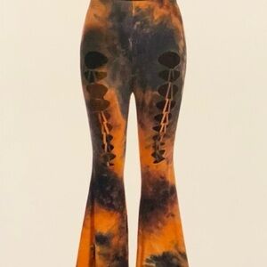 ❤️ Plus Size 3x Retro Soft Orange and Black Wide Leg Pants with Tie-Dye Flair